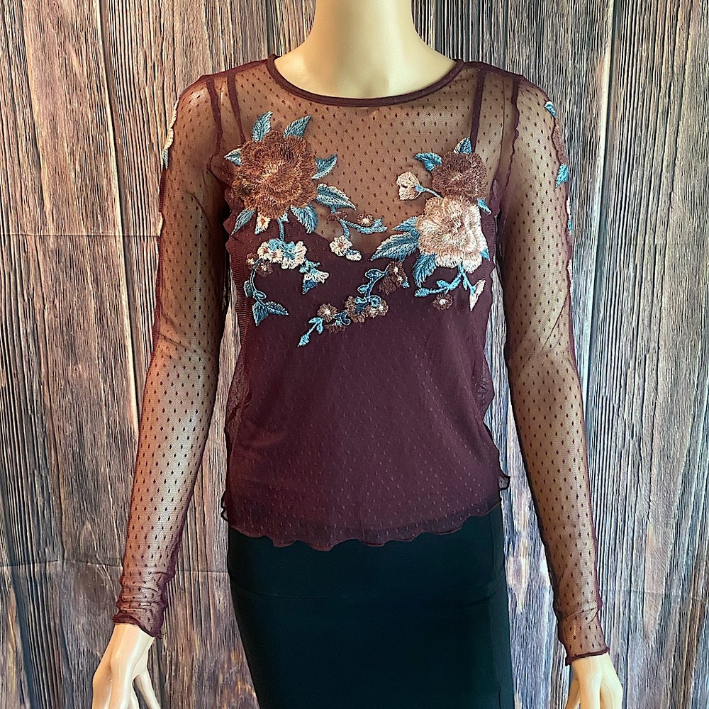 American Eagle Outfitters sz XS burgundy wine cream pink floral embroidered
